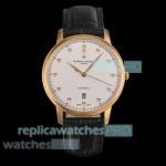 Swiss V4 Vacheron Constantin Patrimony Replica Yellow Gold Case Leather Strap Watch 